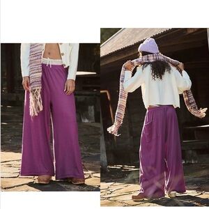Free People Intimately Downtime Wide Leg Pants, Amaranth, Dark Purple, Size XS